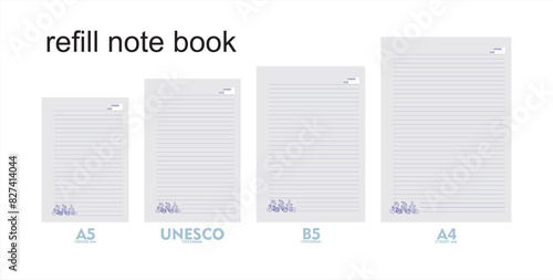 A5, A4, B5 size notebook design with a gray, cream background with a sketch ornament of a person cycling. vector a set