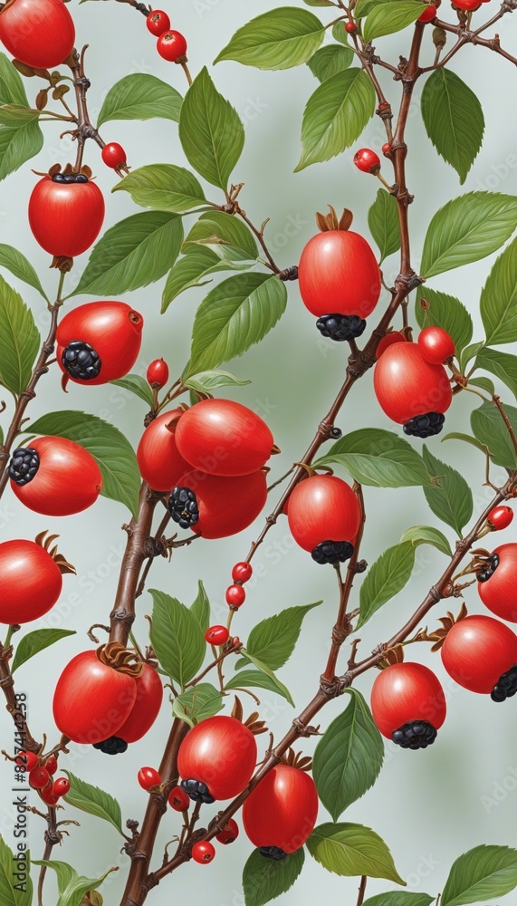 red rosehip berries on a branch, illustration graphic red rosehip berries on a branch, illustration graphic