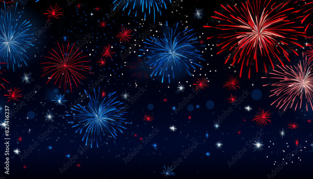 4th of July wallpaper with a pattern of stars, fireworks, and American flags, set on a deep blue background, dynamic and festive design, perfect for celebrating 4th of July wallpaper with a pattern of stars, fireworks, and American flags, set on a deep blue background, dynamic and festive design, perfect for celebrating