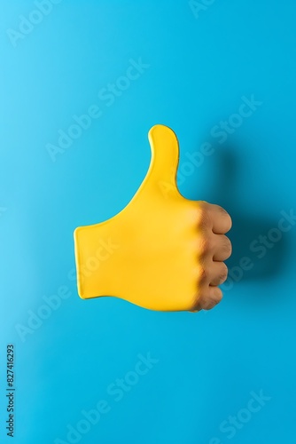 thumbs-up emoji on a sky blue background with ample space for text The emoji is bright yellow with a prominent thumb