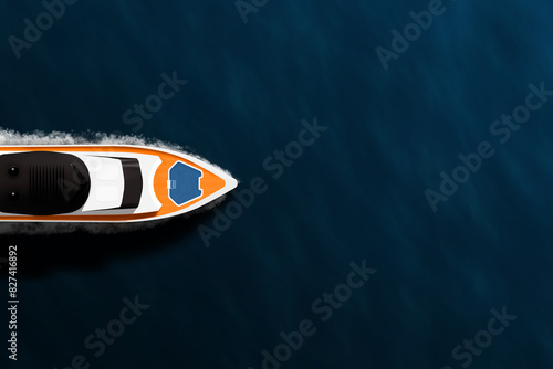 Yacht top view in the ocean