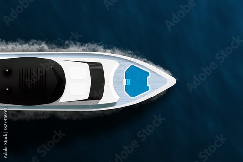 Yacht top view in the ocean