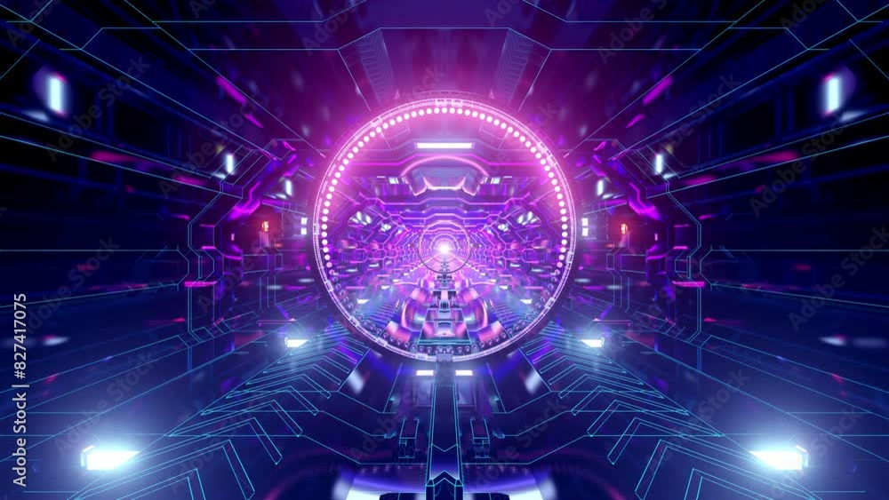 An endless corridor of racing lights and glowing rings in a seamless loop.