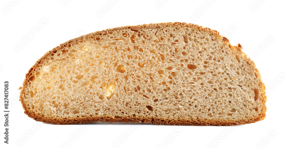 Slice of freshly baked sourdough bread isolated on white Slice of freshly baked sourdough bread isolated on white