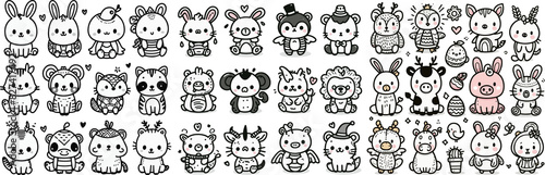 Vector cartoon sketch illustration with cute doodle animals
