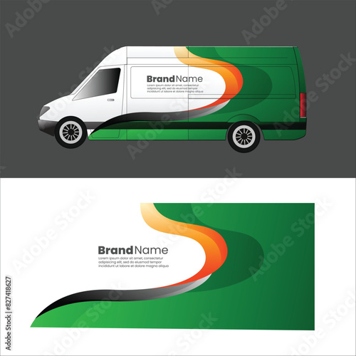 Cargo van body wrap sticker design vector. company car.