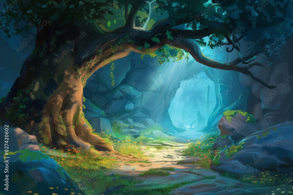Illustration of A fantasy high-tech forest with glowing pathways, Generative AI. Beautiful simple AI generated image in 4K, unique. Illustration of A fantasy high-tech forest with glowing pathways, Generative AI. Beautiful simple AI generated image in 4K, unique.