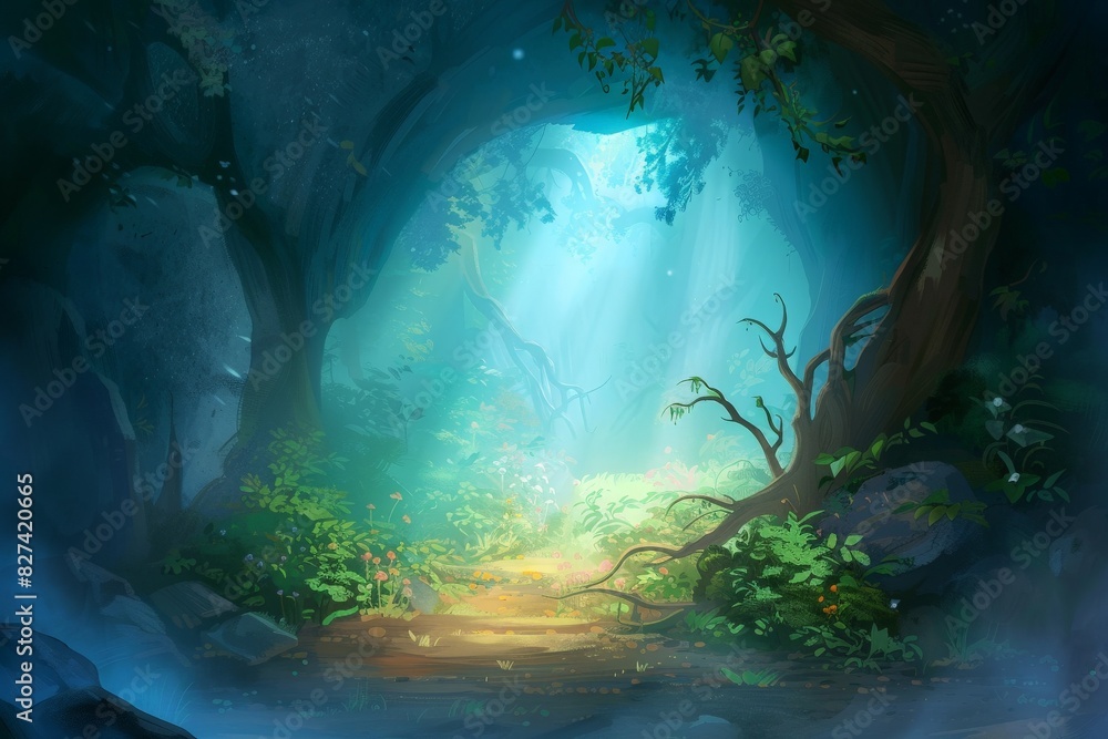 Illustration of A fantasy high-tech forest with glowing pathways, Generative AI. Beautiful simple AI generated image in 4K, unique. Illustration of A fantasy high-tech forest with glowing pathways, Generative AI. Beautiful simple AI generated image in 4K, unique.