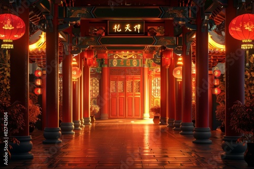 Wallpaper Mural Traditional Chinese Courtyard with Red Lanterns Torontodigital.ca