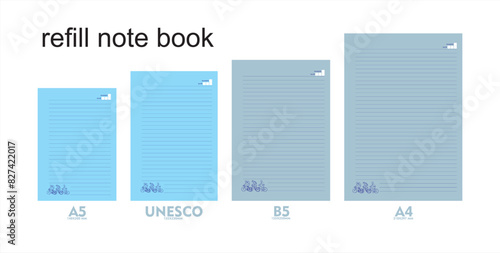 A5, A4, B5 size notebook design with a gray, cream background with a sketch ornament of a person cycling. vector a set