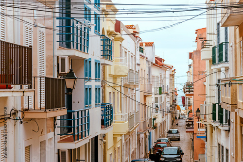 View of a narrow street in Nazare, Portugal