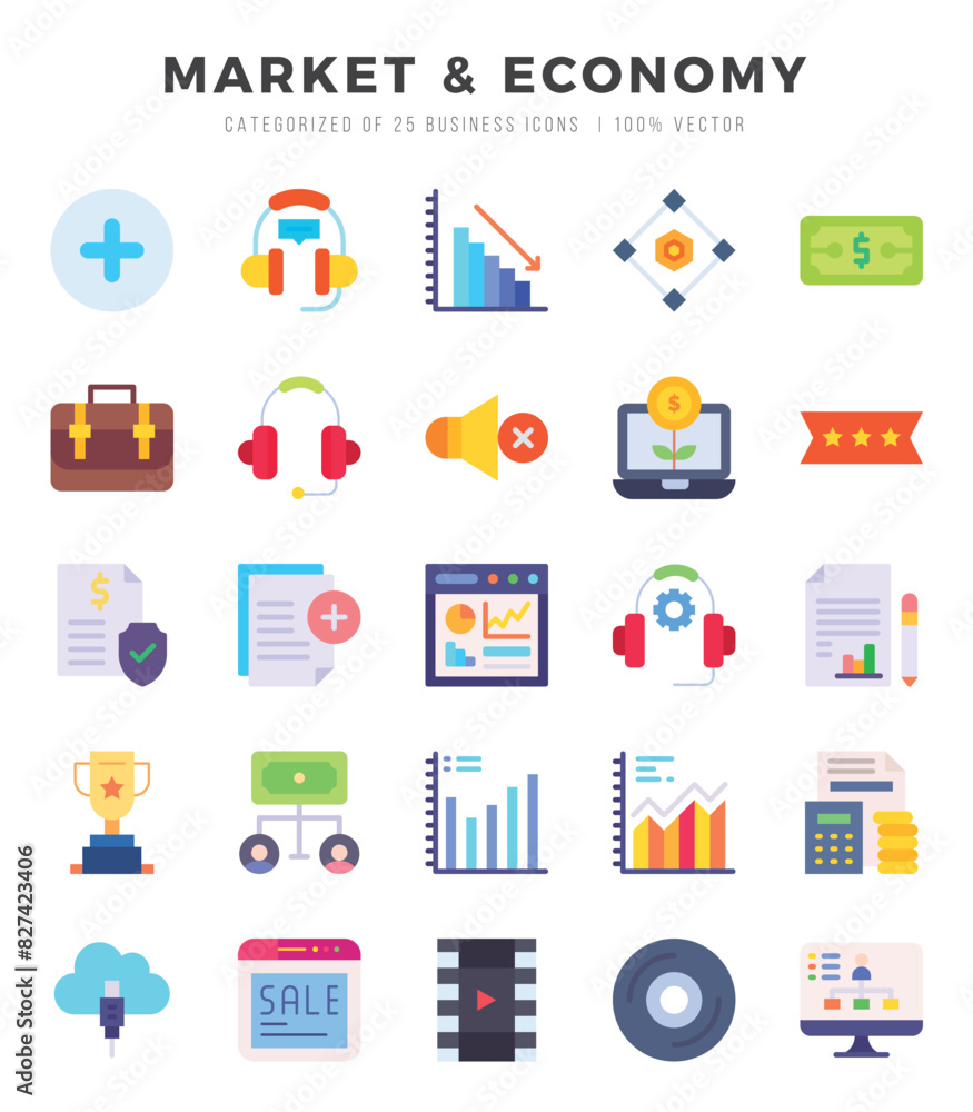 Market & Economy. Flat icons Pack. vector illustration. Market & Economy. Flat icons Pack. vector illustration.