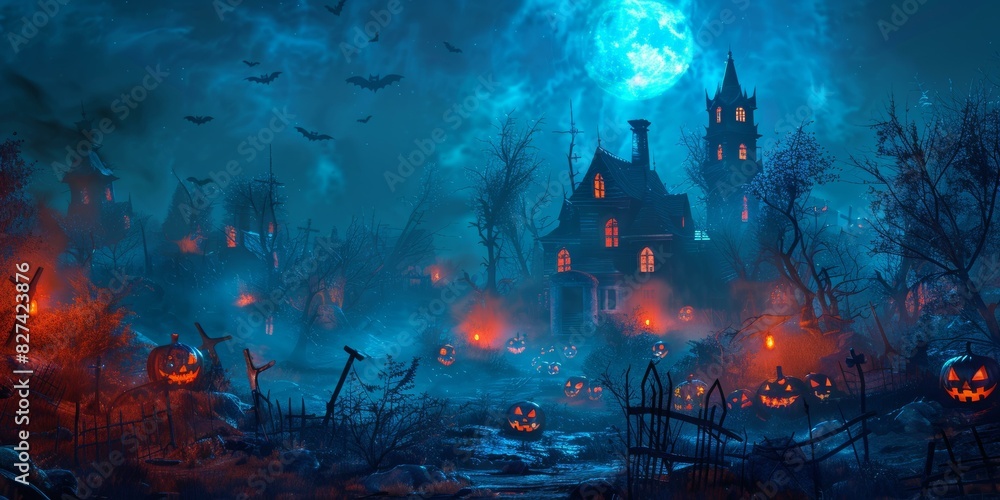 Haunted Pumpkin House in Spooky Halloween Night