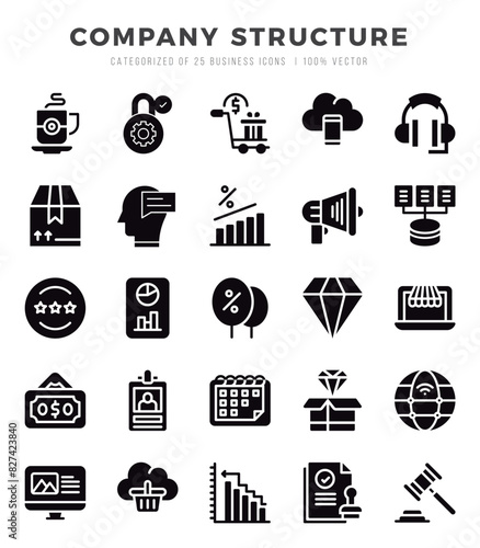 Company Structure Icons bundle. Glyph style Icons. Vector illustration.