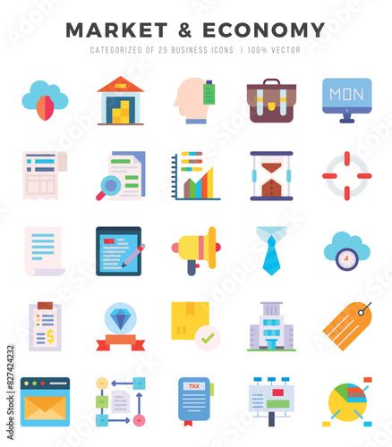 Wallpaper Mural Market & Economy Icons Pack. Flat icons set. Flat icon collection set. Simple vector icons. Torontodigital.ca
