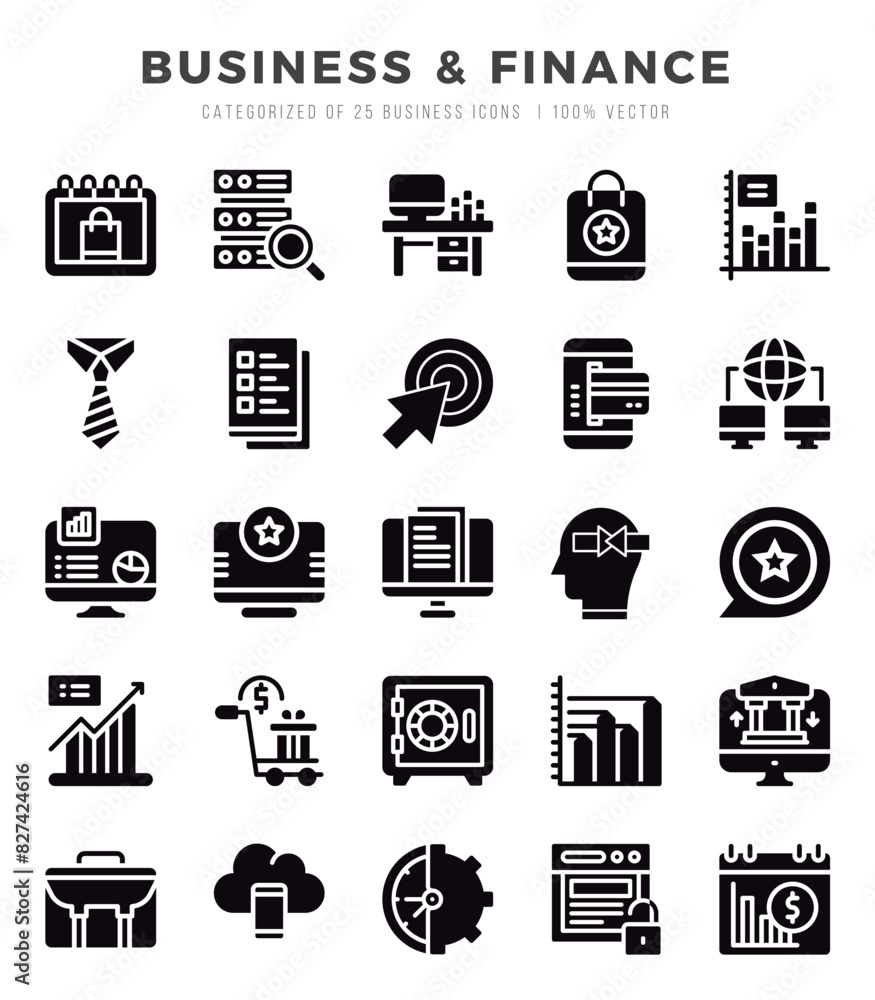 Business & Finance icons set. Collection of simple Glyph web icons.