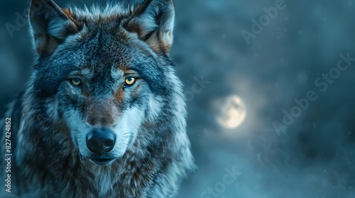 Piercing Eyes of a Lone Wolf A Dramatic Nocturnal Encounter in the Moonlit Forest