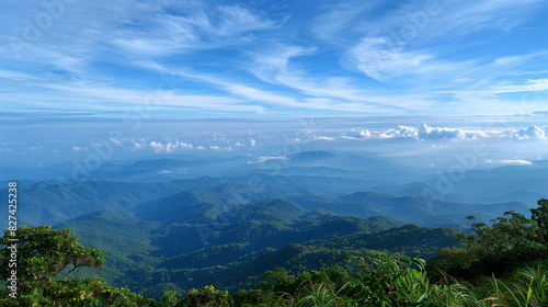 Thailand mountain landscape with morning fog shot at Doi Inthano