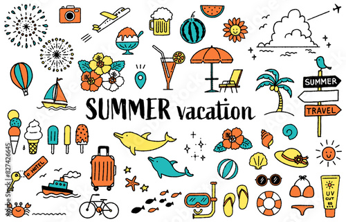 シンプルでかわいい夏のイラストセット（カラフル）