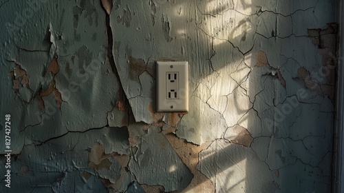 Installed a While Ago Light Switch and Electrical Outlet on a Cracked Wall photo