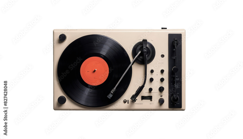 Fototapeta premium record player, top view, isolated on white background