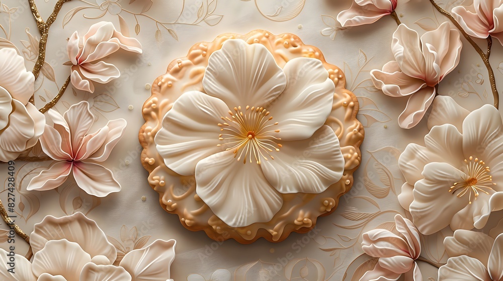 a cookie with a delicate almond glaze in flower shape a cookie with a delicate almond glaze in flower shape