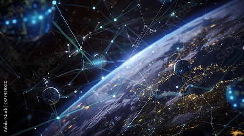 A network of satellites orbiting the Earth  powering global connectivity and facilitating digital transformation on a planetary scale.