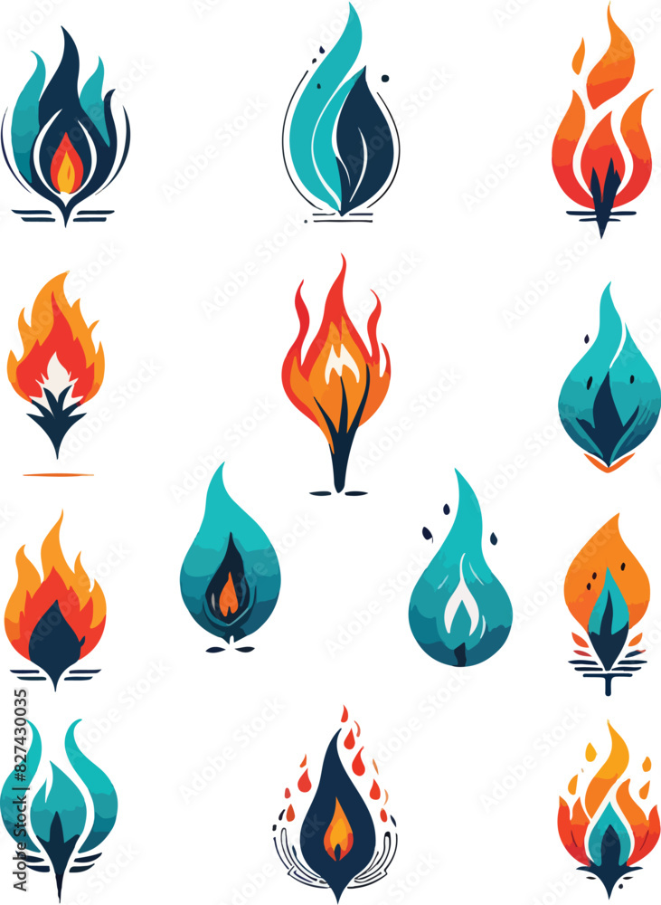 a set of doodle-style fire icons, cartoon illustrations, doodle-style fire illustrations, illustrations for sti needs