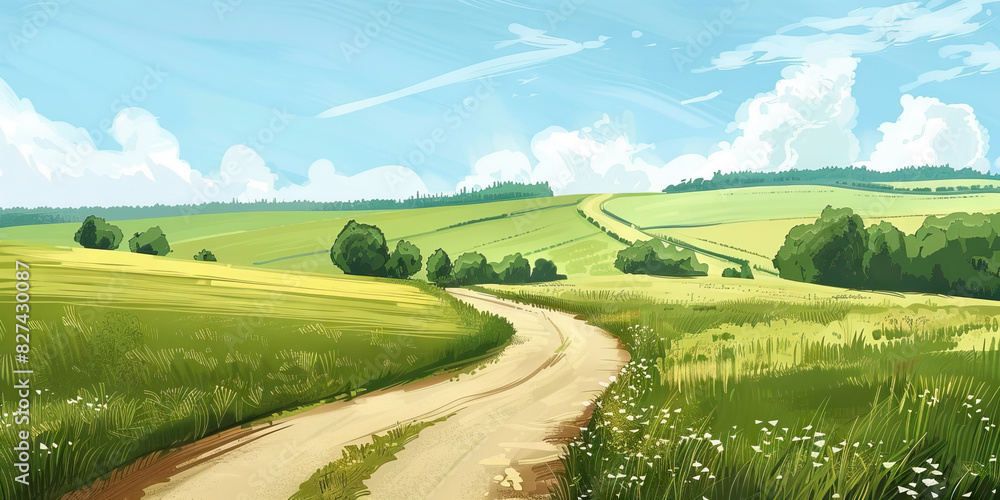 Empty Countryside: A rural countryside scene with no cars on the roads and no people in the fields, illustrating the tranquility of untouched nature Empty Countryside: A rural countryside scene with no cars on the roads and no people in the fields, illustrating the tranquility of untouched nature