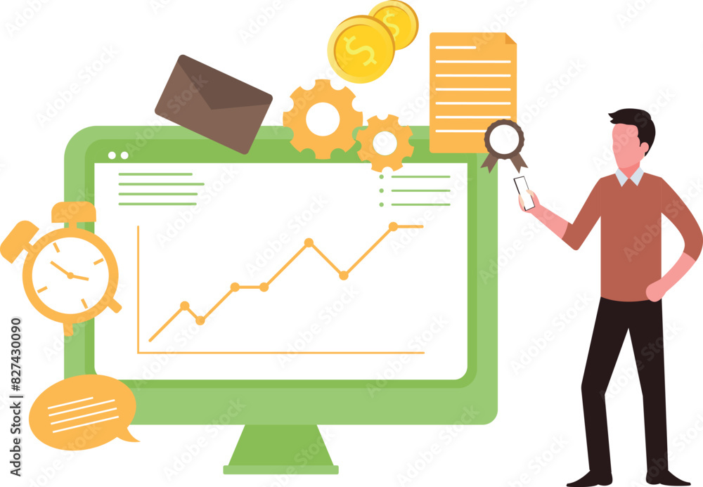 Boy looking at analytical graph. Boy looking at analytical graph.