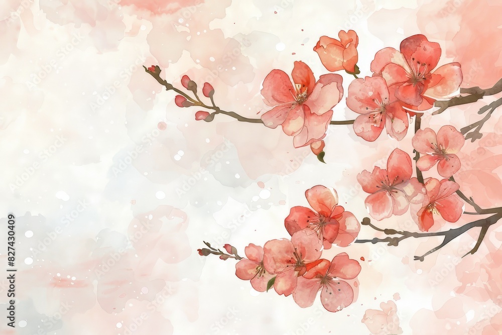 Naklejka premium Abstract, watercolor, heart-shaped flowers, flowers, feathers, painting, plants, and graffiti. Beautiful simple AI generated image in 4K, unique.