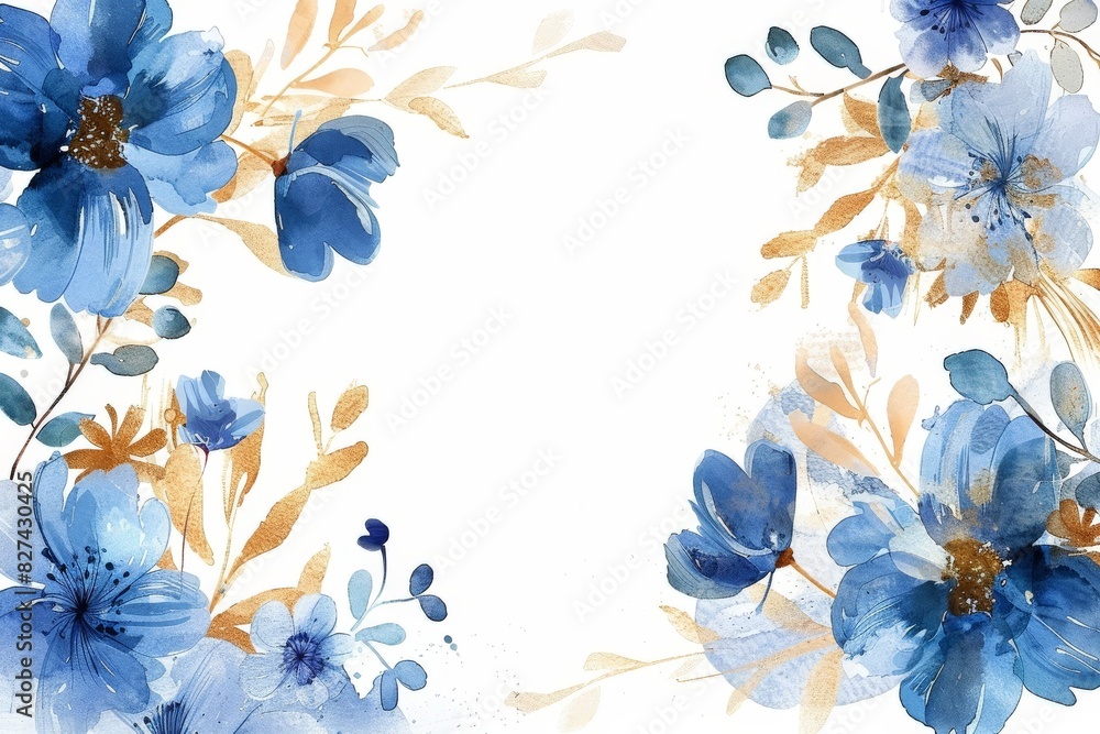 Obraz premium Flower frame background with empty space for text in watercolor effect - ai generative. Beautiful simple AI generated image in 4K, unique.