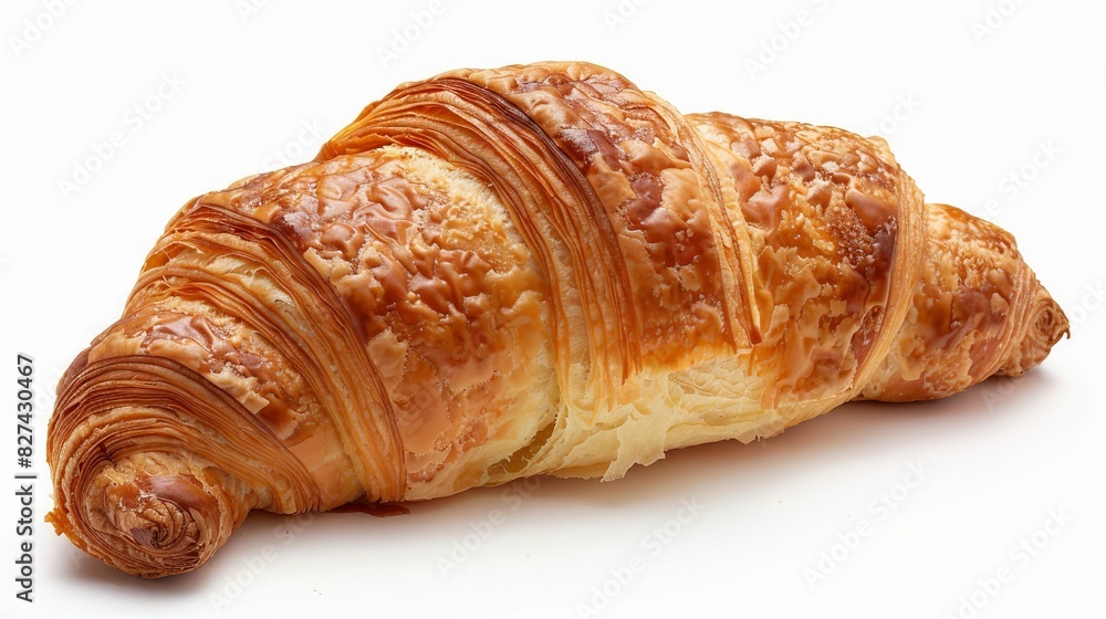 Close-up image of a freshly baked croissant with golden brown flaky layers, perfect for breakfast or snack. Close-up image of a freshly baked croissant with golden brown flaky layers, perfect for breakfast or snack.