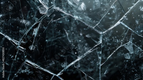 Smashed glass dark background with design space photo