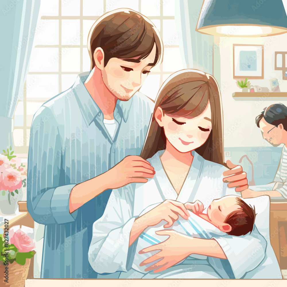 Vector Illustration. a couple who just had a child. Couple holding their baby Vector Illustration. a couple who just had a child. Couple holding their baby