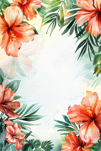painting watercolor flower background illustration floral nature. Orange flower background for greeting cards weddings or birthdays. Copy space.