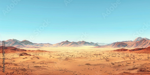 Deserted Desert Landscape  An expansive view of a desert landscape  stretching far into the distance with no signs of human activity  emphasizing the vast emptiness of the area