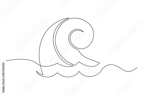 Continuous one line drawing of ocean sea wave outline vector art illustration
