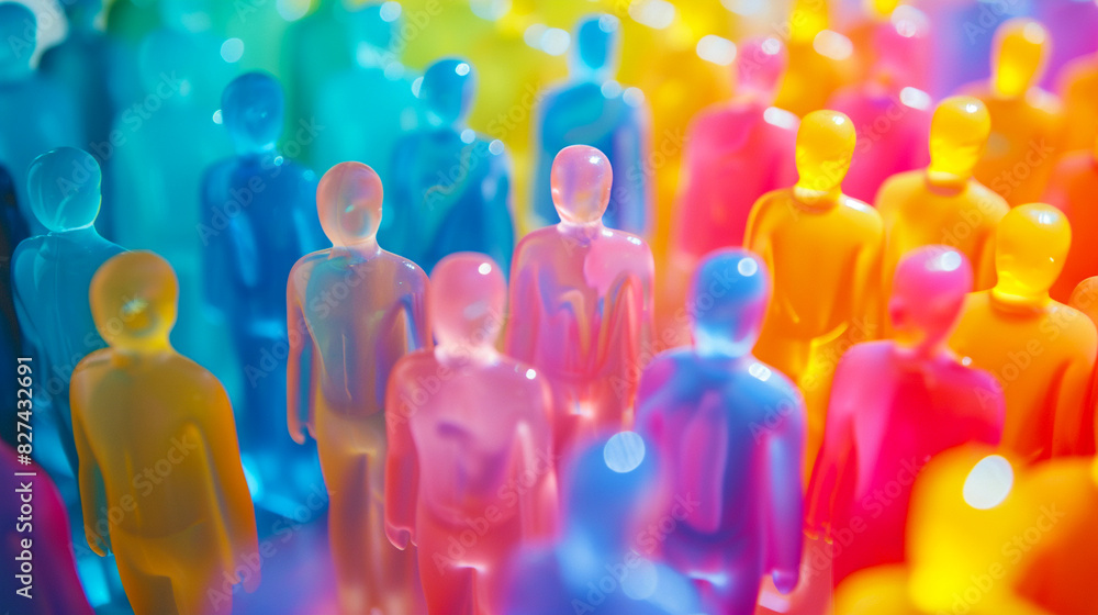 Image of neatly arranged colourful human shaped figurines. Image of neatly arranged colourful human shaped figurines.