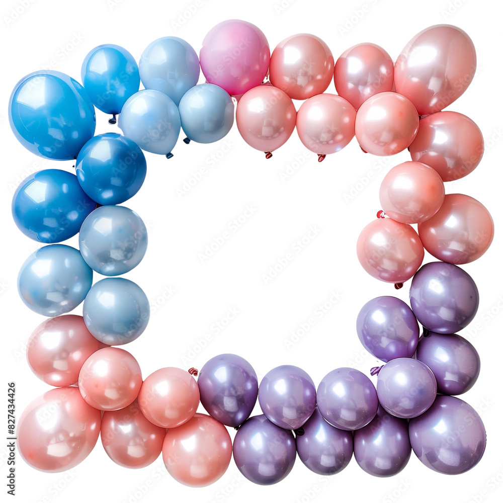 Pastel balloon frame with pink blue and purple balloons isolated on a transparent background Pastel balloon frame with pink blue and purple balloons isolated on a transparent background