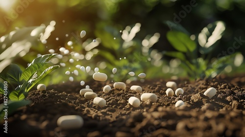 A 3D render of Drung medicinal seeds being planted in soil photo
