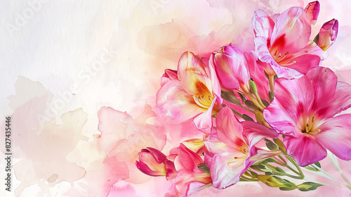 painting watercolor flower background illustration floral nature. pink flower background for greeting cards weddings or birthdays. Copy space