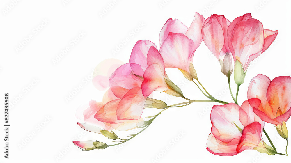 Fototapeta premium painting watercolor flower background illustration floral nature. pink flower background for greeting cards weddings or birthdays. Copy space