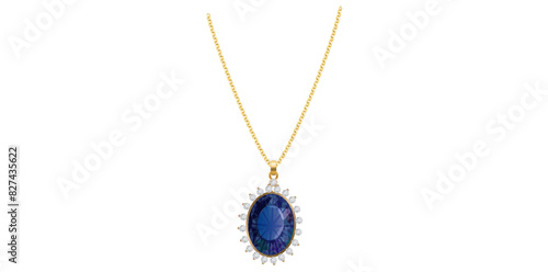 Necklace Of Yellow Gold Chain With Blue Stone Pendant, Gold Personal Fashion Accessory Vector Illustration.	