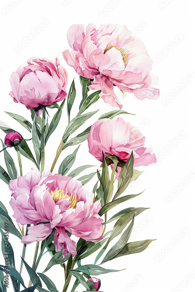 painting watercolor flower background illustration floral nature. pink peony flower background for greeting cards weddings or birthdays. Copy space.