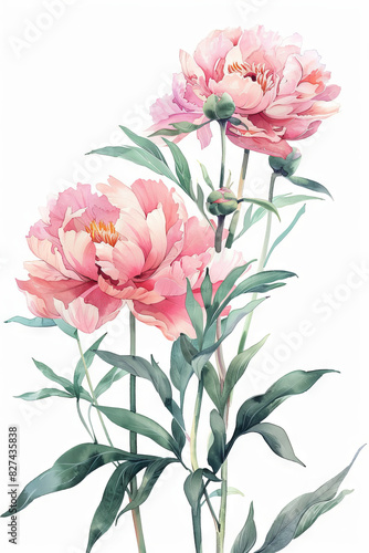 painting watercolor flower background illustration floral nature. pink peony flower background for greeting cards weddings or birthdays. Copy space.