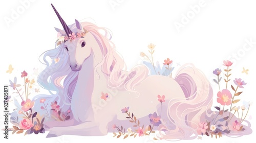 A beautiful white unicorn painted in watercolors portraying a magical horse surrounded by enchanting charm on a pure white backdrop This illustration of a fairytale character is perfect for 