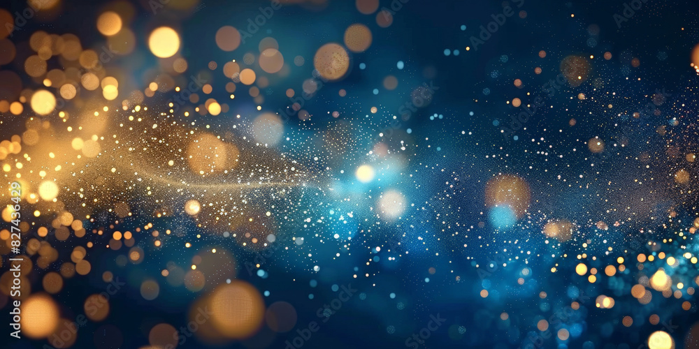 Obraz premium blue gold bokeh, Golden light shine particles bokeh on blue background. . Abstract blue background with Dark blue and gold particle.Christmas banner
