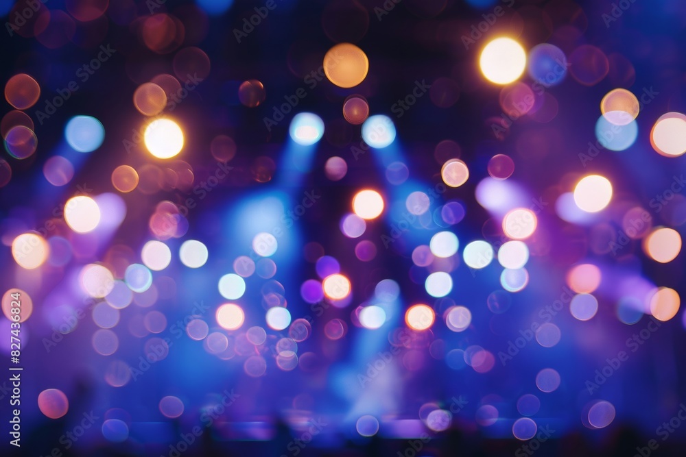 The lively atmosphere of the concert The emphasis is on the stage lights and the blurred silhouettes of the audience. The lively atmosphere of the concert The emphasis is on the stage lights and the blurred silhouettes of the audience.
