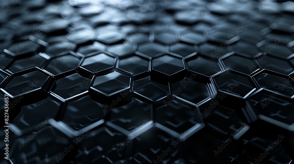 Fototapeta premium A detailed hexagon pattern with a transparent effect, layered over a dark background, evoking a sense of depth and complexity.